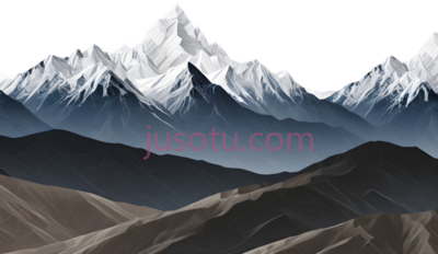 雪山,插画,白色, 蓝色, 黑色, PNG