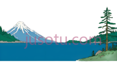 雪山,湖泊,树木,卡通,白色,蓝色,绿色PNG
