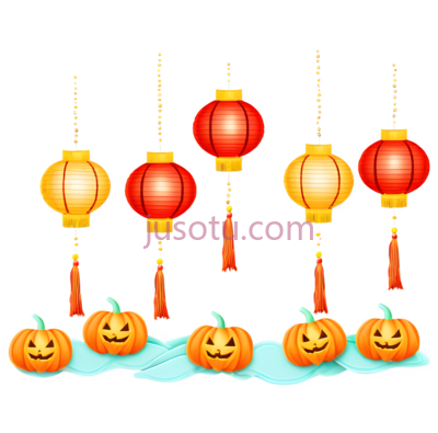 灯笼,南瓜灯,中国风,卡通,橙色, PNG