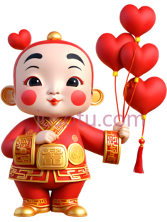 招财童子,卡通,红色PNG