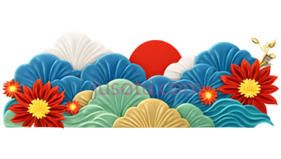 菊花,剪纸,红色,黄色,蓝色, PNG