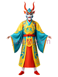 京剧人物,戏剧服装,黄色,蓝色,红色PNG