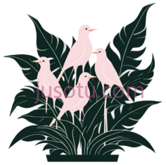 鸟,植物,插画,绿色,粉色PNG