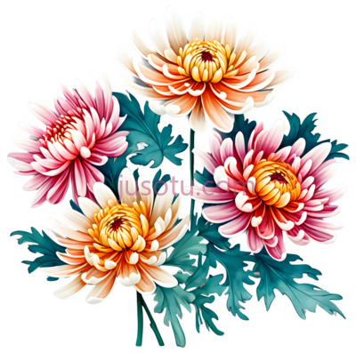 菊花,插画,粉色,黄色, PNG