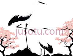 仙鹤,樱花,白色,粉色PNG