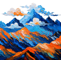 山,抽象画,蓝色,橙色,白色PNG