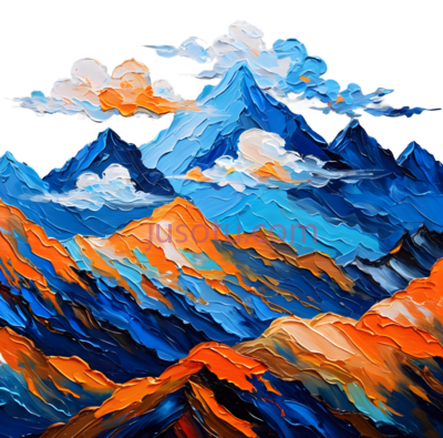 山,抽象画,蓝色,橙色,白色, PNG
