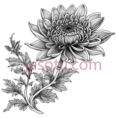 菊花,黑白插画,黑白色PNG