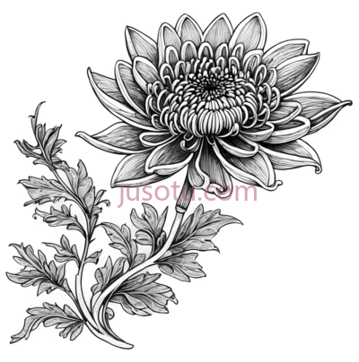 菊花,黑白插画,黑白色, PNG