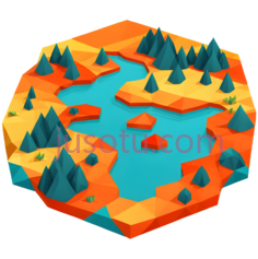 岛屿,3D低多边形,蓝色,橙色,绿色PNG
