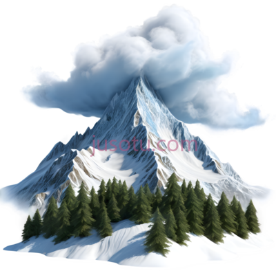 雪山,插画,白色, 蓝色, 绿色, PNG