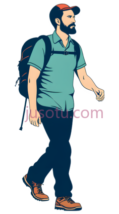 男人,插画,绿色上衣, 蓝色裤子, 橙色鞋子PNG