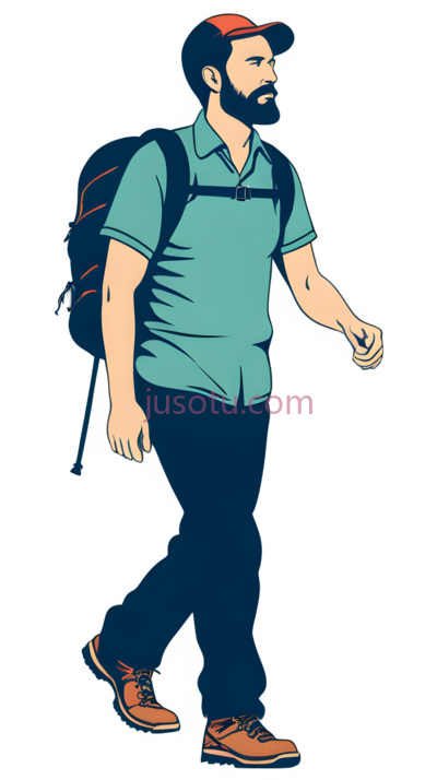 男人,插画,绿色上衣, 蓝色裤子, 橙色鞋子, PNG