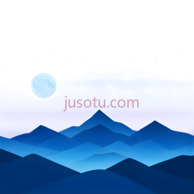 月亮,星星,山脉,插画,蓝色调, PNG