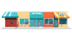 店铺,商店,卡通,红色,黄色,蓝色,绿色PNG