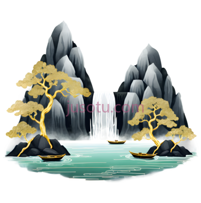 山水画,东方水墨画,白色,灰色,绿色, PNG