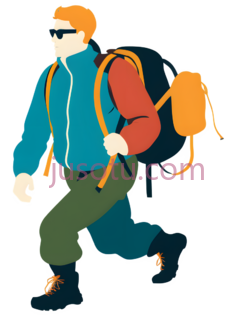 登山者,卡通,蓝色夹克, 绿色裤子, 黑色鞋子PNG