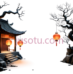 灯笼,古村落PNG
