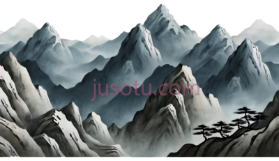 山脉,水墨画,黑白, PNG