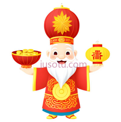 财神,卡通,红色,金色, PNG