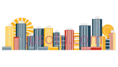 城市天际线,抽象,黄色,蓝色,红色PNG