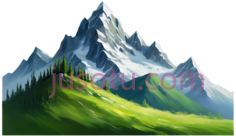 雪山,插画,白色,绿色PNG