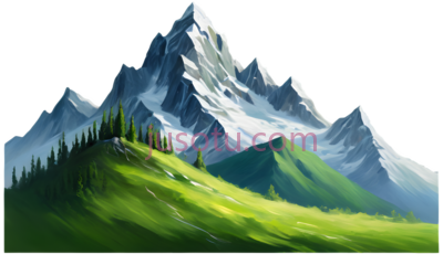 雪山,插画,白色,绿色, PNG