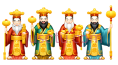 五福财神,金锭,卷轴,桃子,法杖PNG