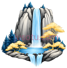瀑布,插画,蓝色, 黄色, 灰色PNG