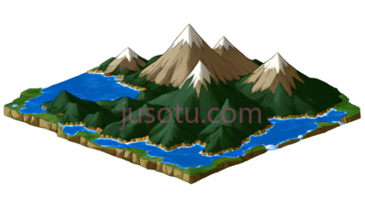 岛屿,3D卡通,蓝色,绿色,棕色,白色, PNG