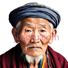 老人,藏族服饰,帽子,红色,蓝色,白色PNG