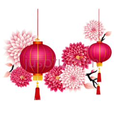 灯笼,菊花,中国风,红色,粉色PNG