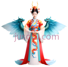 龙凤呈祥,中式服装,红色, 白色, 蓝色PNG