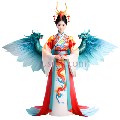 龙凤呈祥,中式服装,红色, 白色, 蓝色, PNG