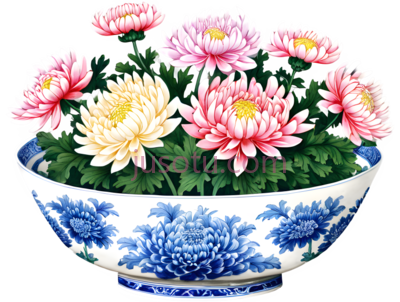 菊花,瓷碗, PNG