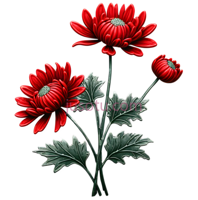 菊花,插画,红色,绿色, PNG