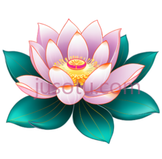 莲花,卡通,粉色花瓣, 绿色叶子PNG