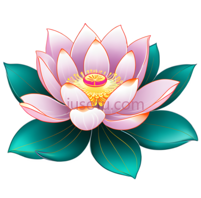 莲花,卡通,粉色花瓣, 绿色叶子, PNG