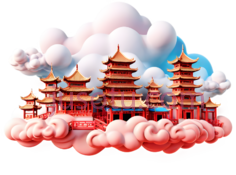 楼阁,中国古典建筑,红色,金色PNG