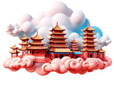 楼阁,中国古典建筑,红色,金色, PNG