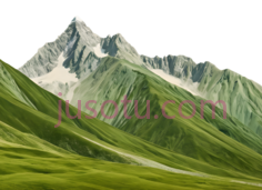 山,绘画,绿色,白色PNG
