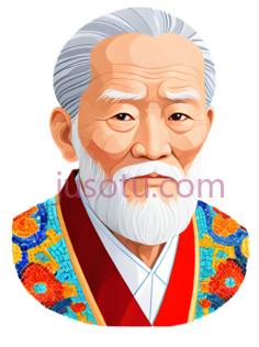 老人,卡通,白色头发,胡须,红色领带,彩色花纹PNG