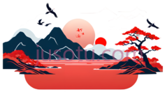 山,树,太阳,插画,蓝色,红色,白色PNG