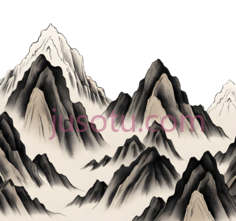 山脉,水墨画,黑白PNG