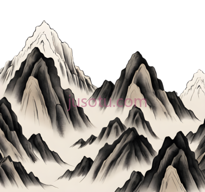 山脉,水墨画,黑白, PNG