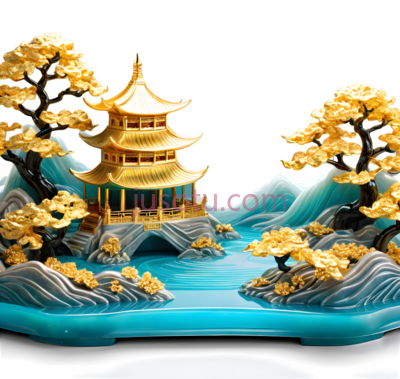 亭子,中国古典建筑,金色, PNG