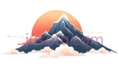 山峰,插画,蓝色,白色,橙色PNG