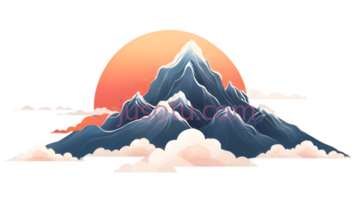 山峰,插画,蓝色,白色,橙色, PNG