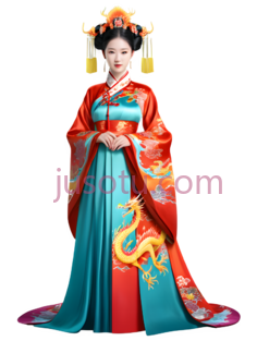 古代女性,服饰,红色,蓝色,黄色PNG