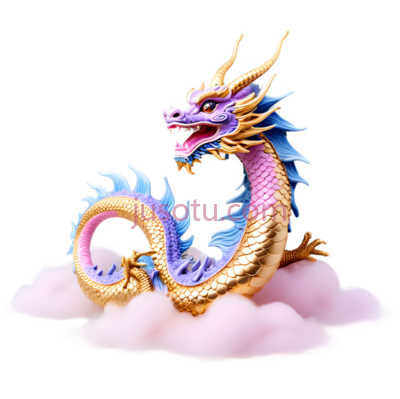 龙,卡通,金色,蓝色,紫色, PNG